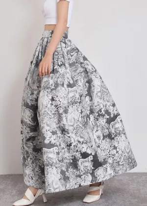Italian Black Print Zippered Pockets Cotton Skirts Summer