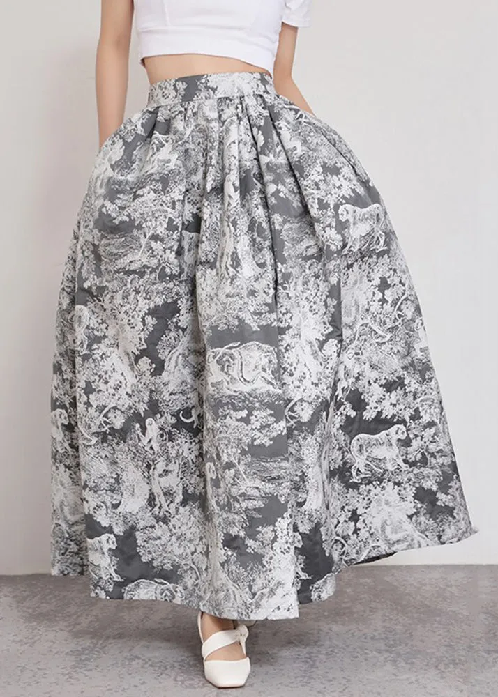 Italian Black Print Zippered Pockets Cotton Skirts Summer