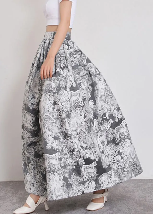 Italian Black Print Zippered Pockets Cotton Skirts Summer