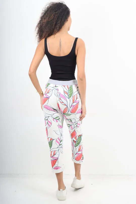Italian Stretch Cotton Trousers ~ Cream Art Deco ~ ONE SIZE