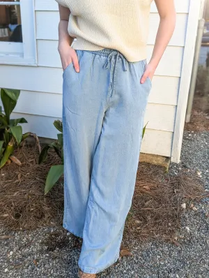 It’s Pouring Elastic Drawstring Light Chambray Pants