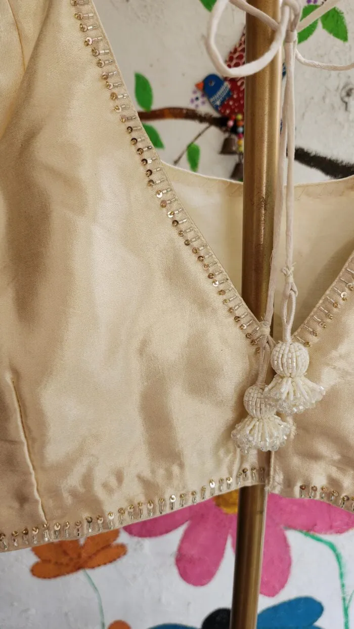 Ivory Mashru Silk Embroidered Blouse