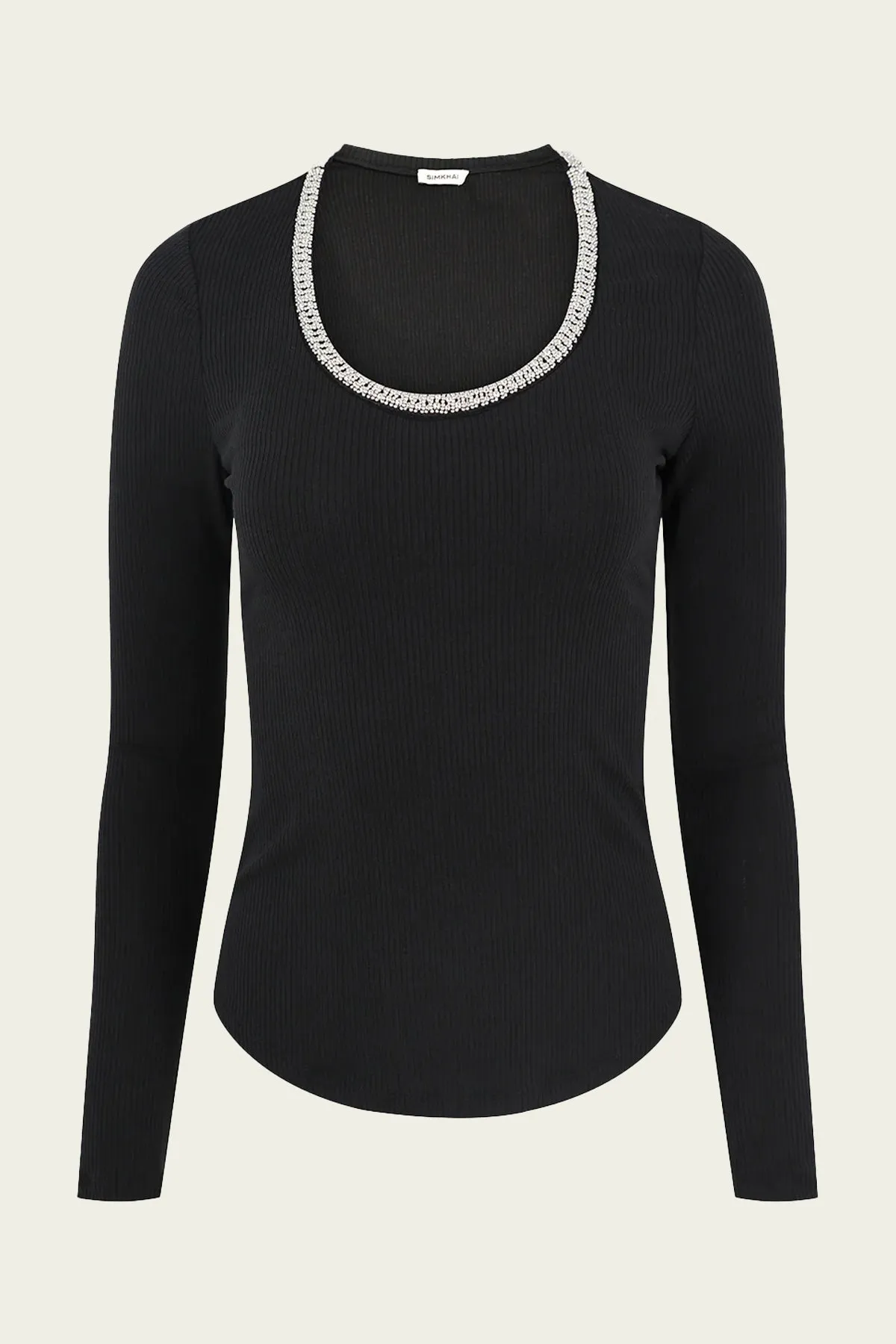 Janay Long Sleeve U-Neck Top in Black