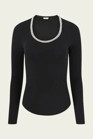Janay Long Sleeve U-Neck Top in Black