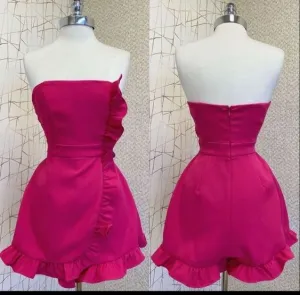 JazzHer Cute A line Strapless Hot Pink Short Homecoming Dress Birthday Dresses (PRE-ORDER)