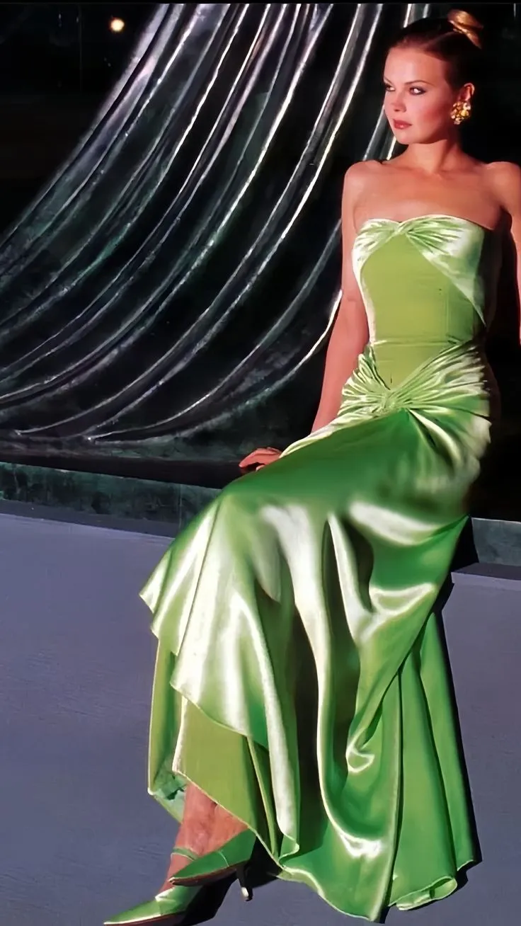 JazzHer Pretty Mermaid Strapless Green Satin Long Prom Dress Evening Dresses (PRE-ORDER)