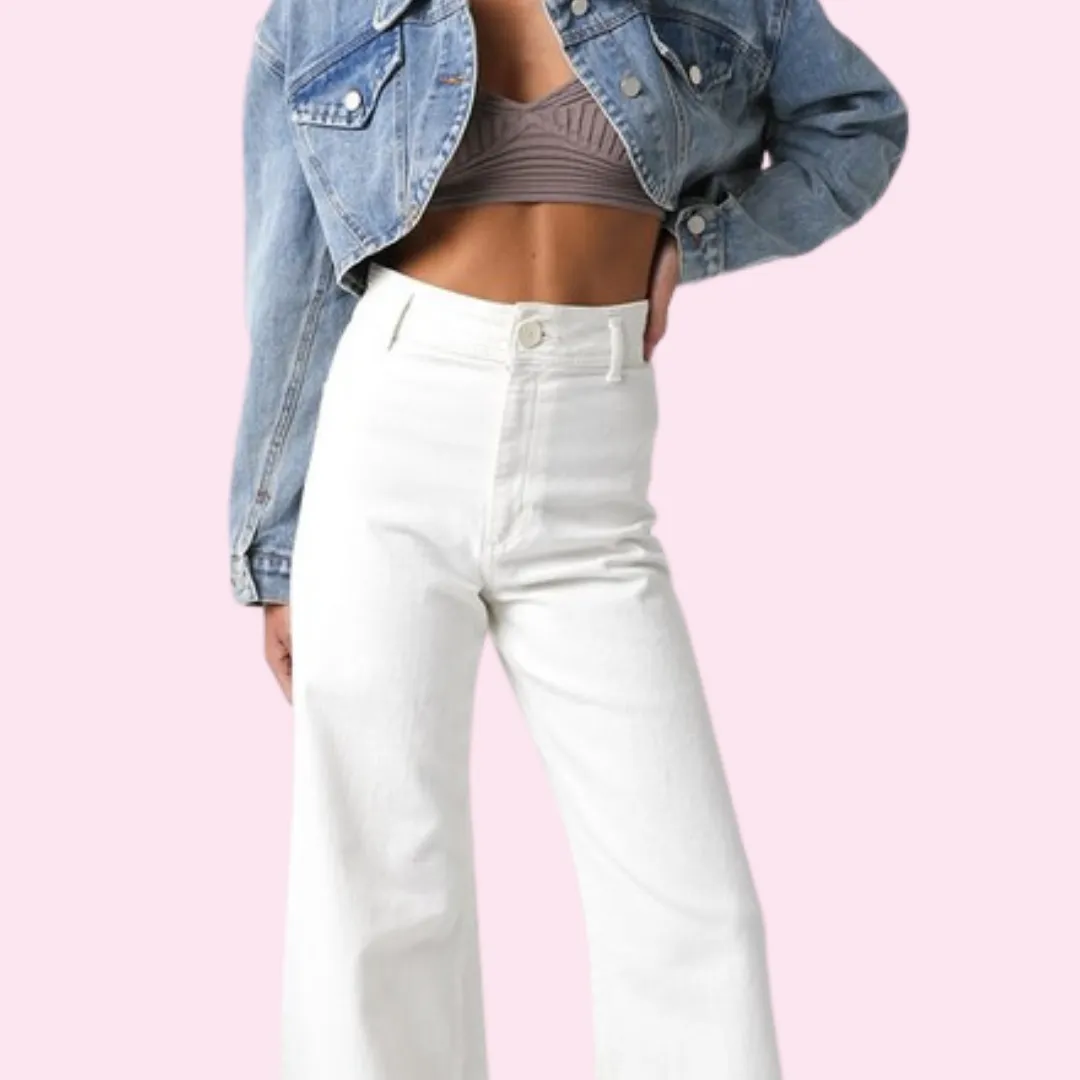 Justine Denim Crop Jacket – Long Sleeve High-Low Woven Style