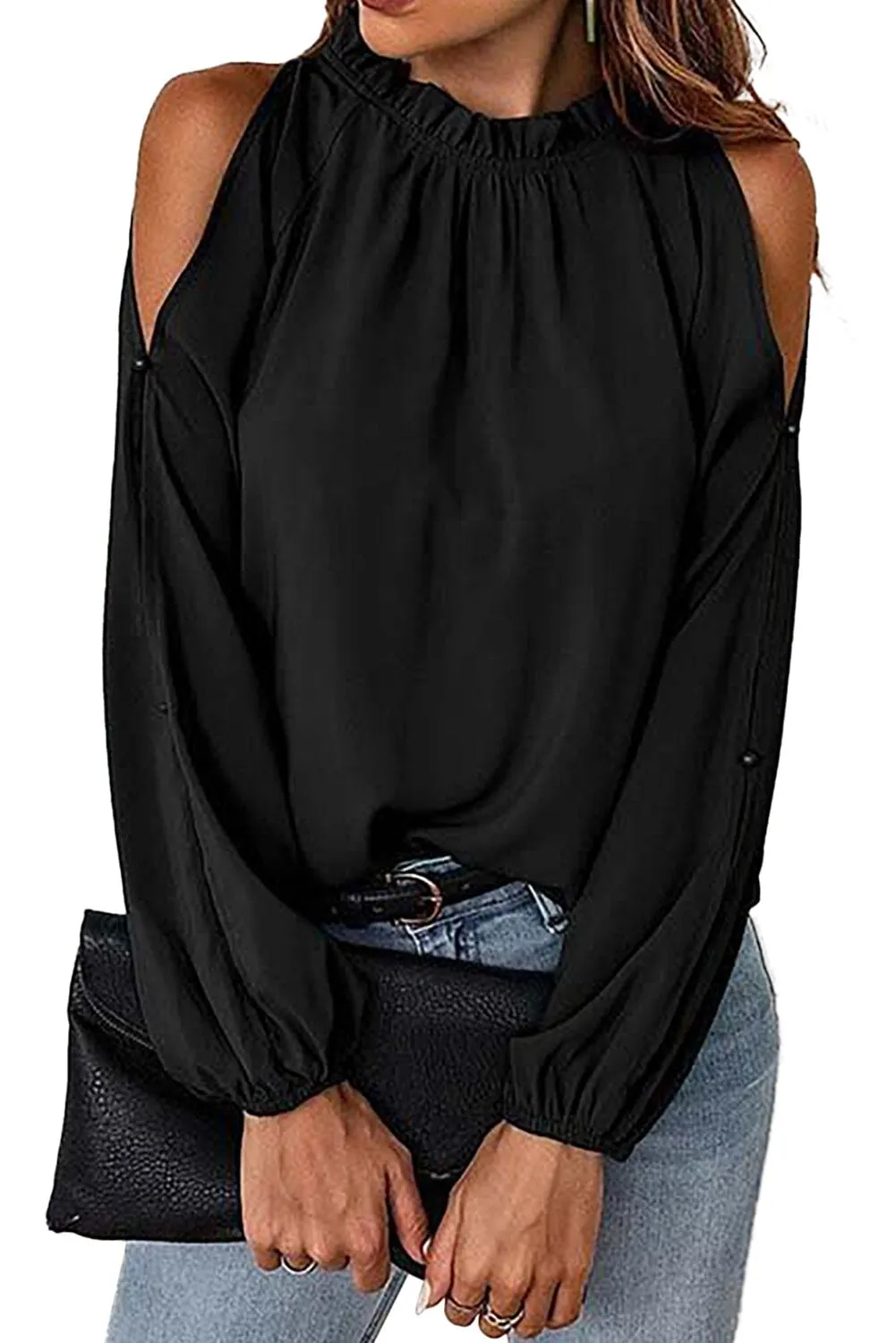 KaleaBoutique Cold Shoulder Bishop Sleeve Blouse