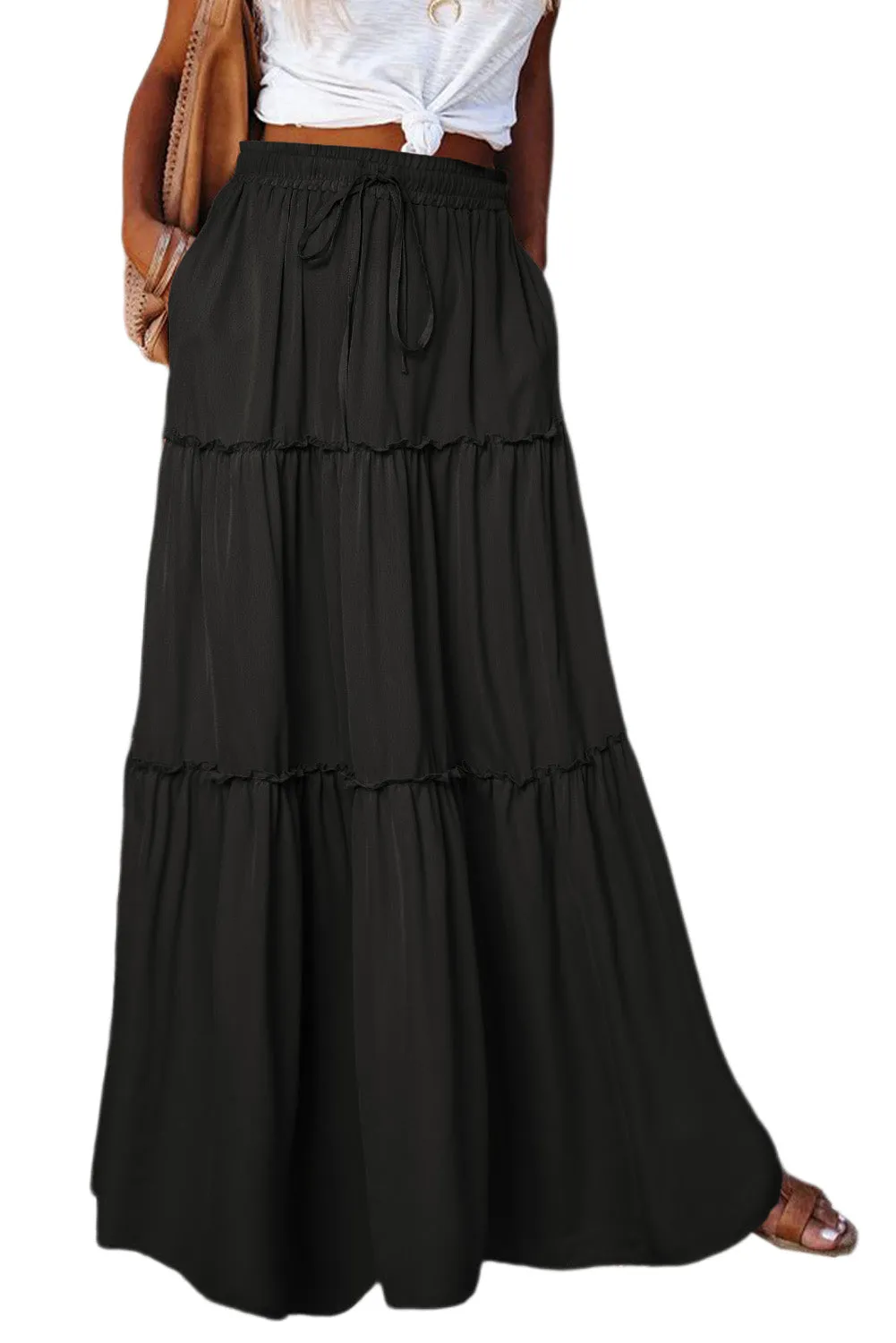 KaleaBoutique Frill Tiered Drawstring Waist Maxi Skirt
