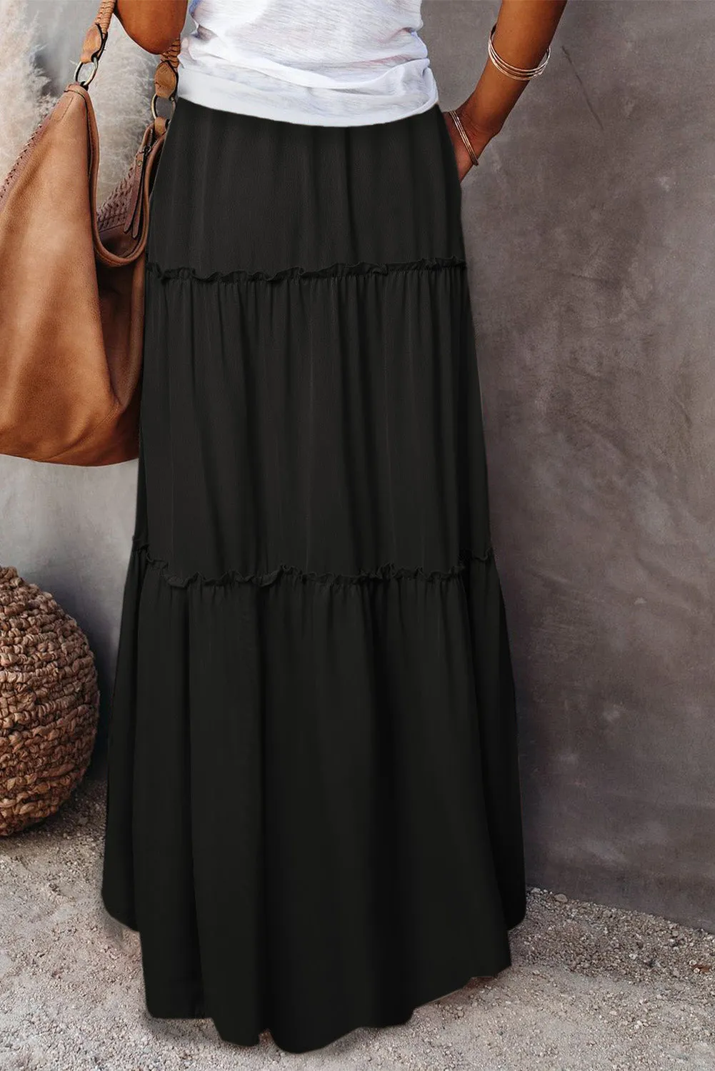 KaleaBoutique Frill Tiered Drawstring Waist Maxi Skirt