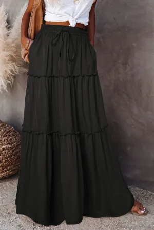 KaleaBoutique Frill Tiered Drawstring Waist Maxi Skirt