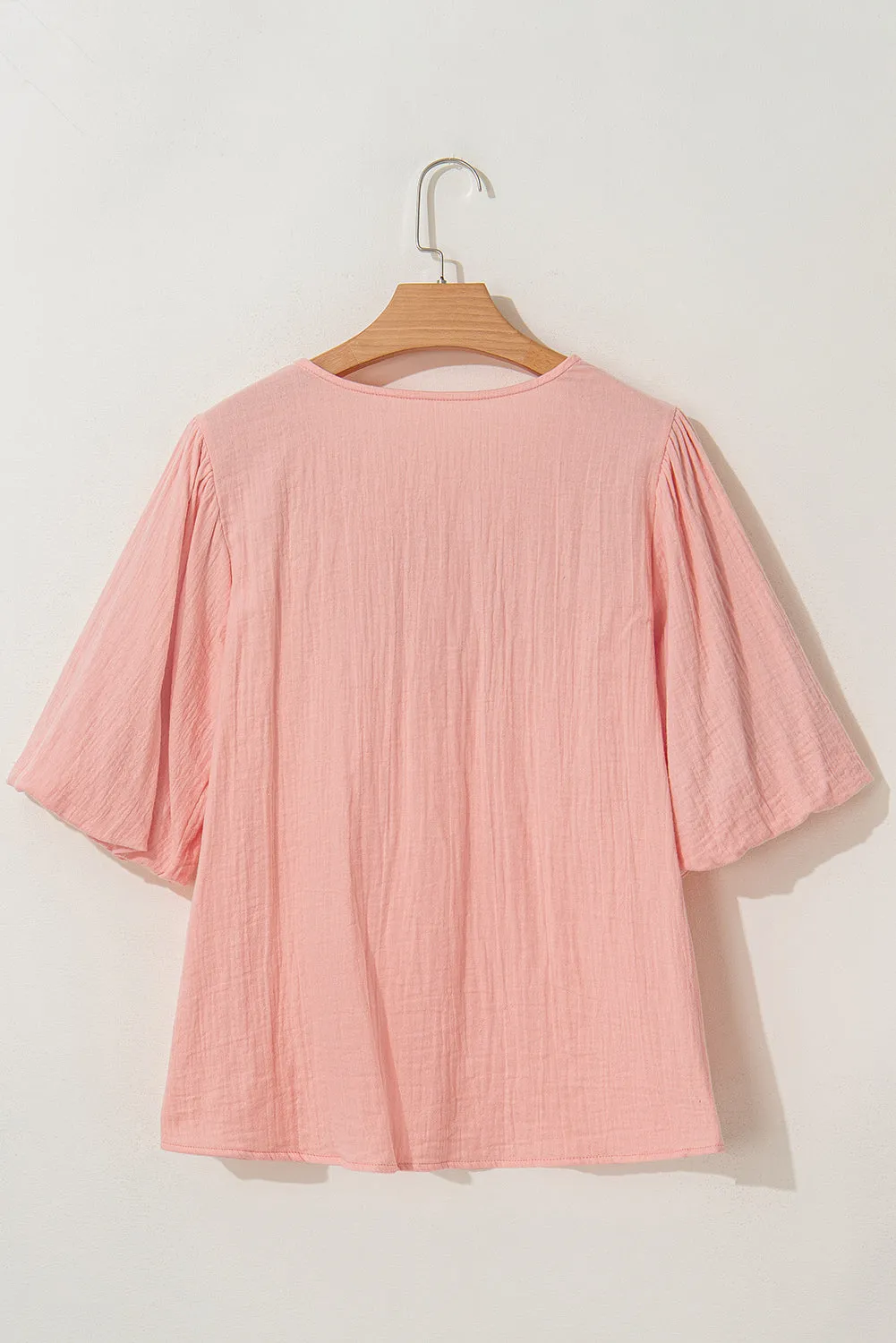 KaleaBoutique Geometric Embroidered V Neck Puff Sleeve Blouse