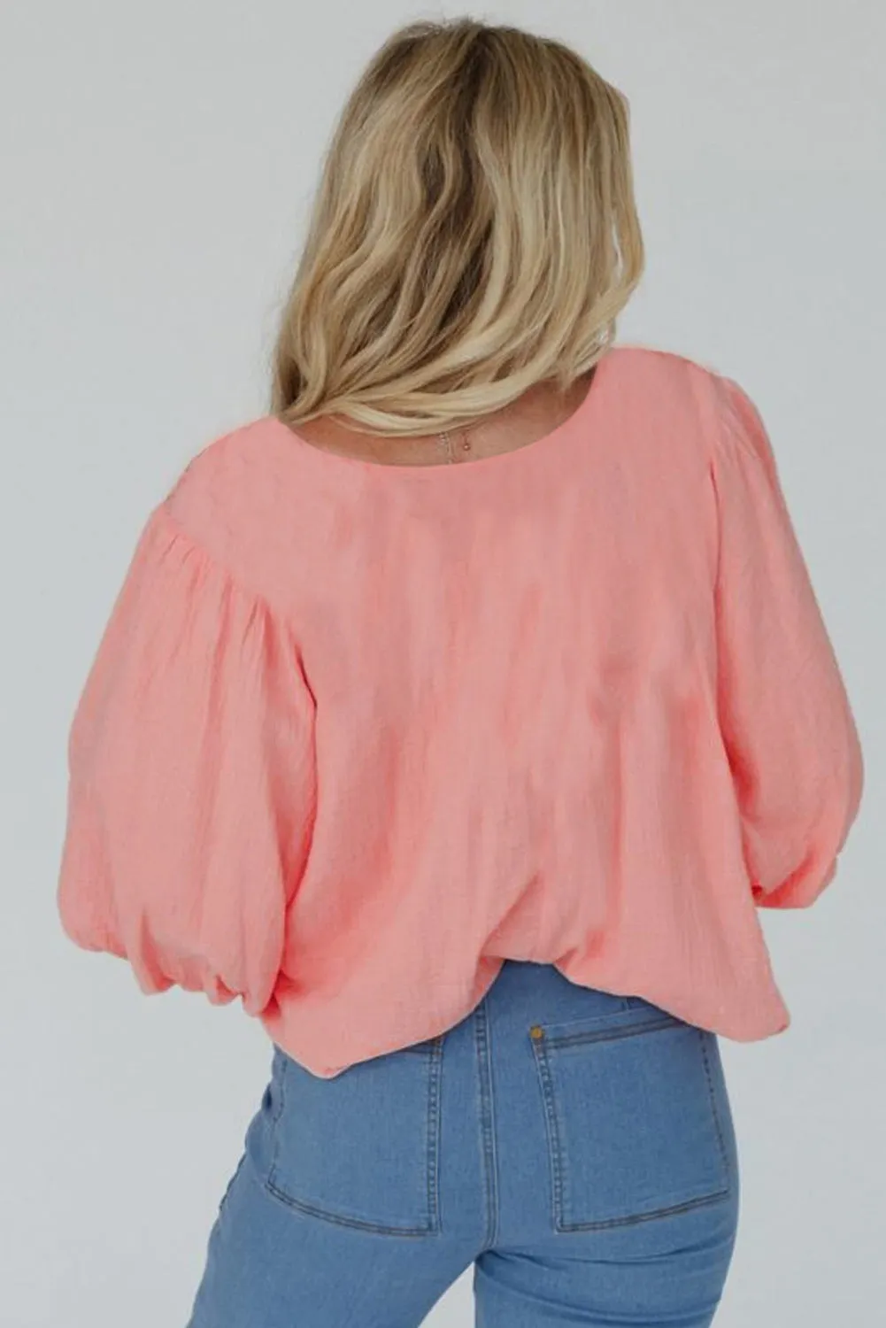 KaleaBoutique Geometric Embroidered V Neck Puff Sleeve Blouse