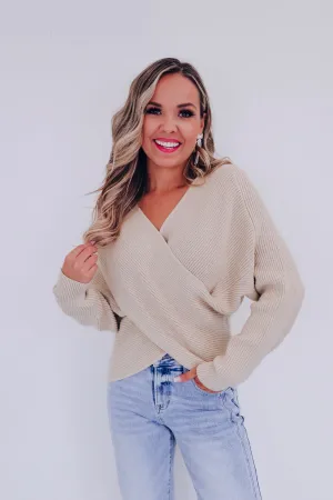 Kerry Crossover Dolman Sleeve Sweater - Tan
