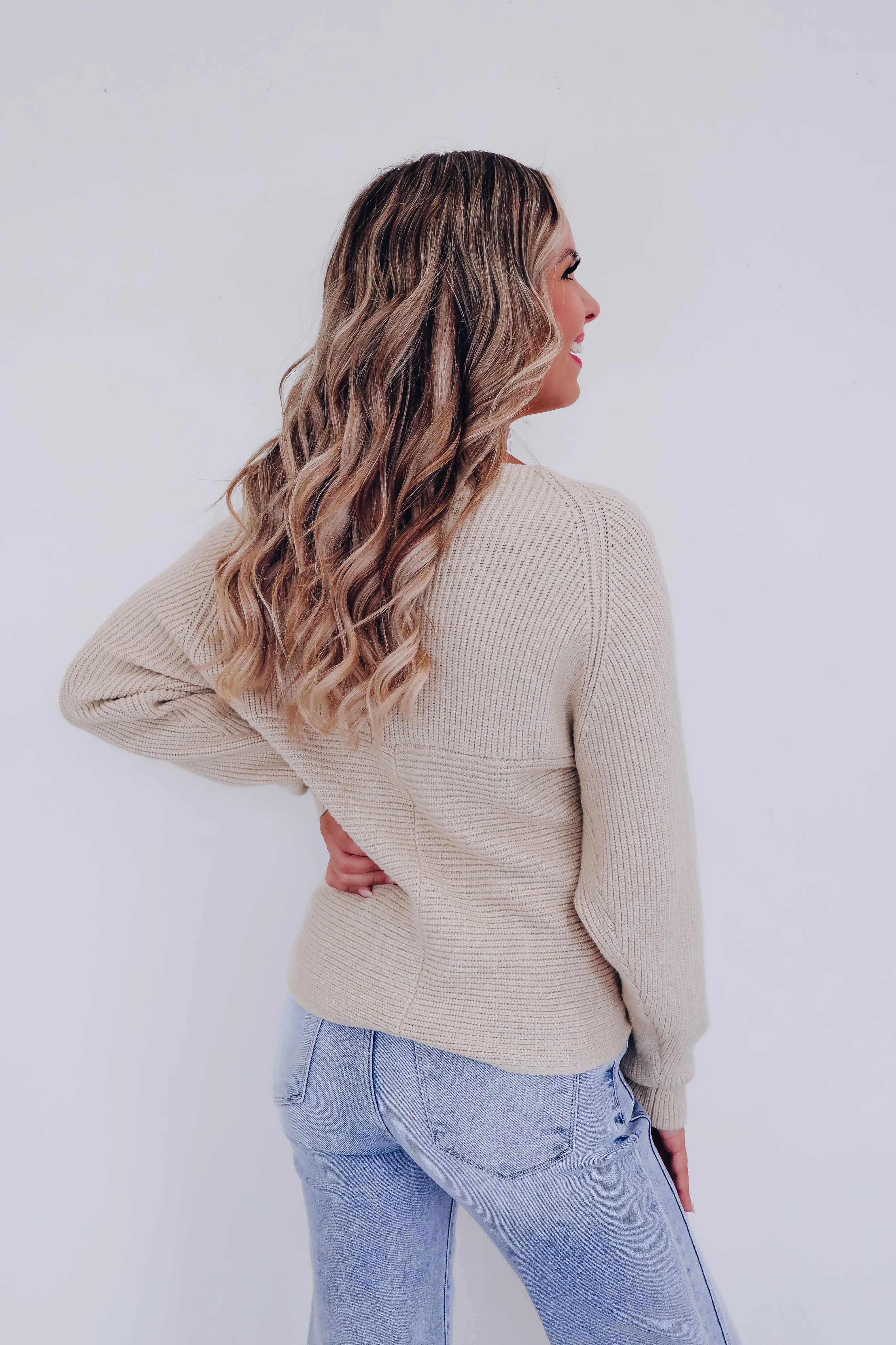 Kerry Crossover Dolman Sleeve Sweater - Tan
