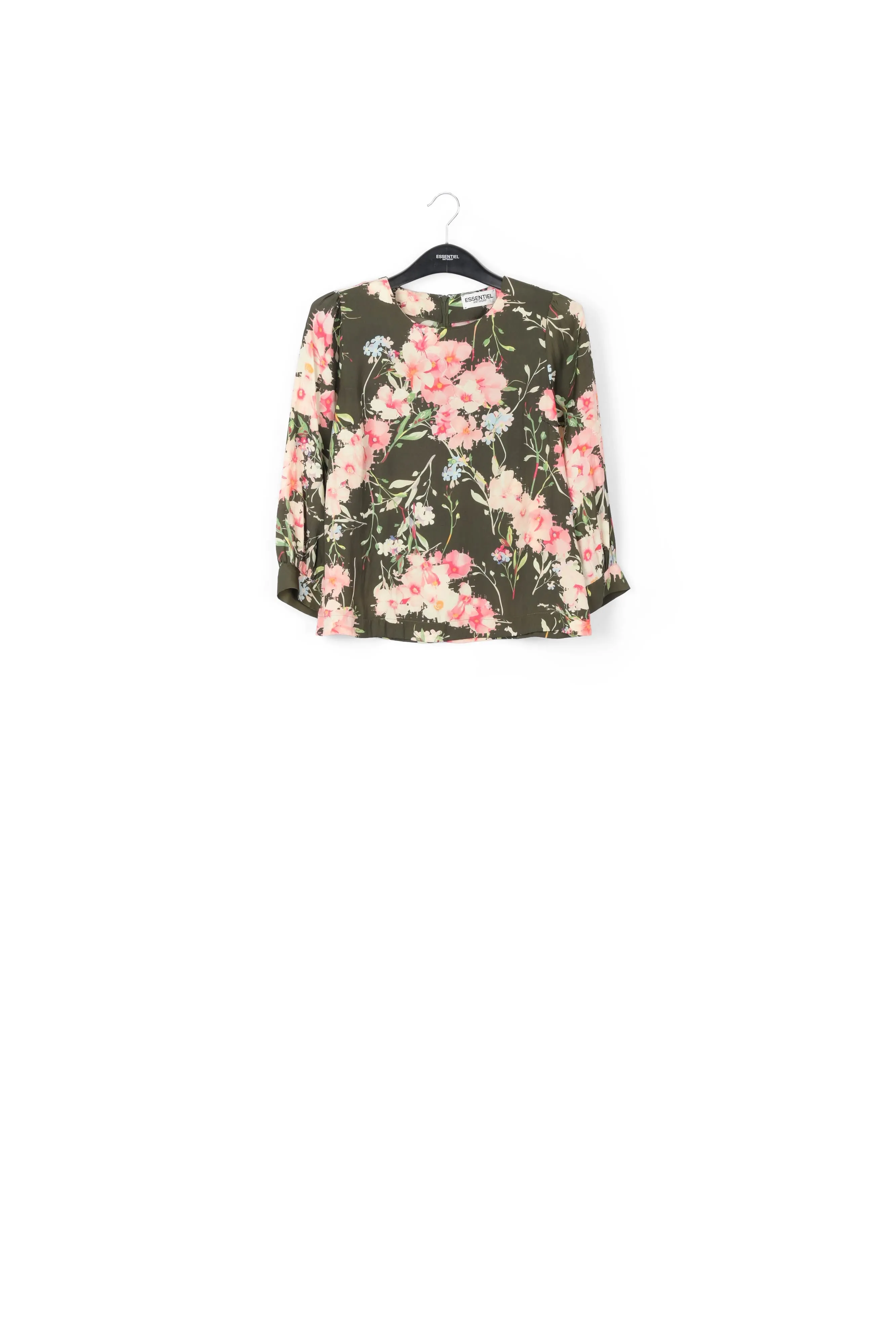Khaki floral top with puff sleeves