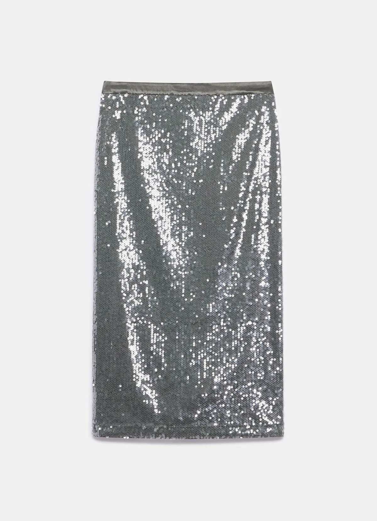 Khaki Sequin Midi Skirt