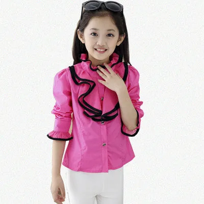 Kids White Polo Blouses & Shirts For Girls Cotton Casual Long Sleeve Roupa Infantil Rose Red