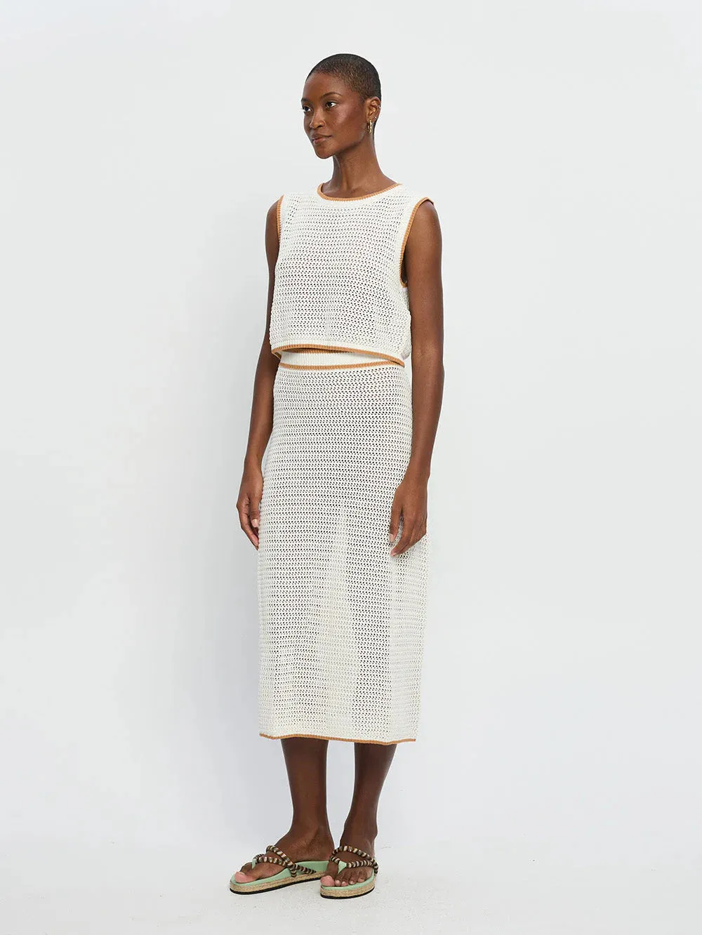 Kivari Vivi Knit Midi Skirt White
