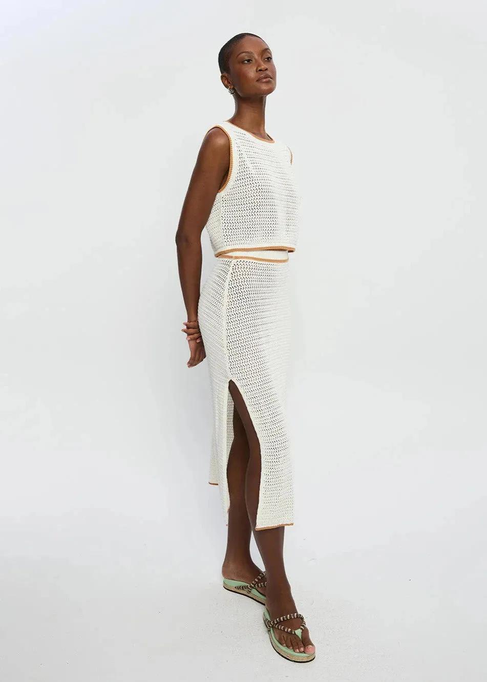 Kivari Vivi Knit Midi Skirt White
