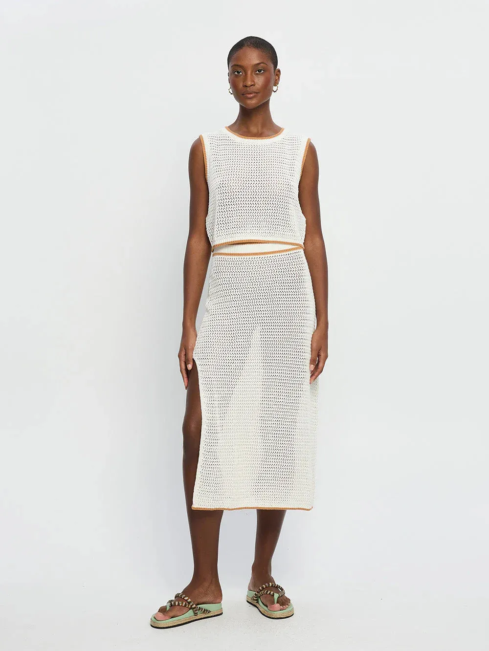 Kivari Vivi Knit Midi Skirt White