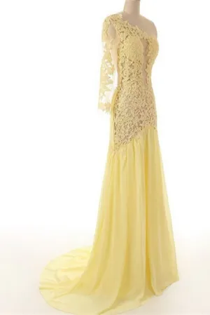 Lace Chiffon Daffodil Long Prom Evening Dresses