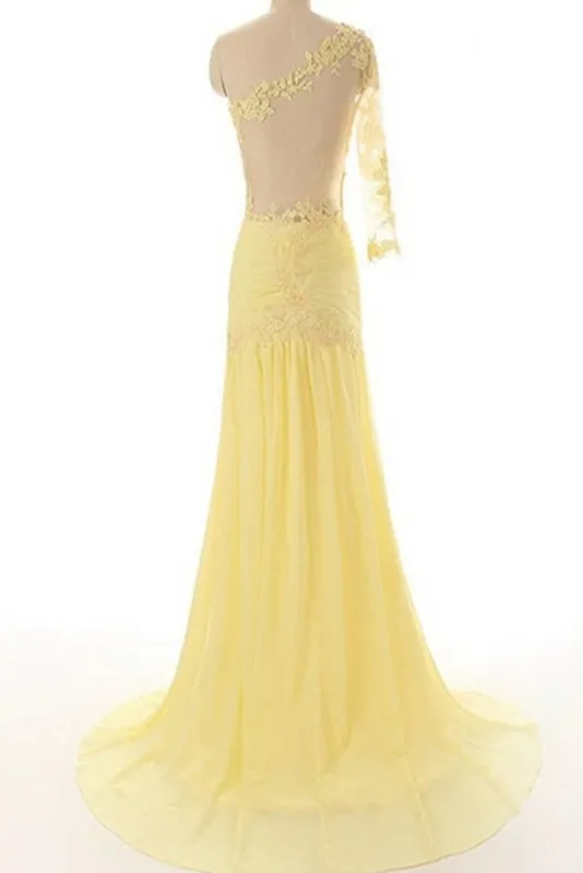 Lace Chiffon Daffodil Long Prom Evening Dresses