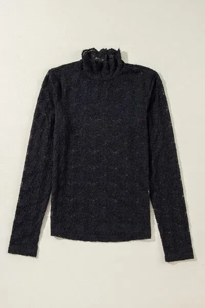Lace Mock Neck Long Sleeve Blouse