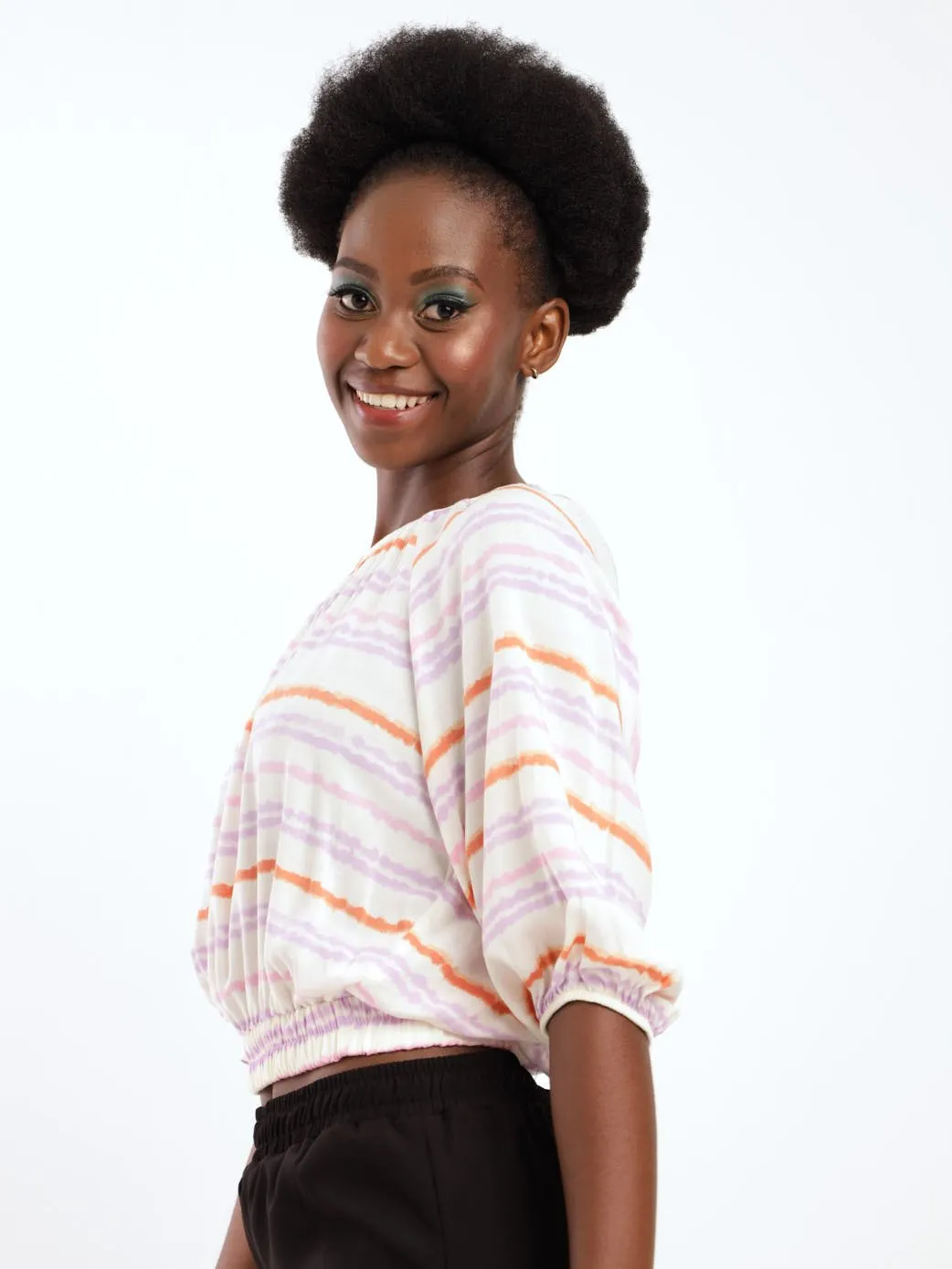 Ladies Elasticated Puff Sleeve Blouse