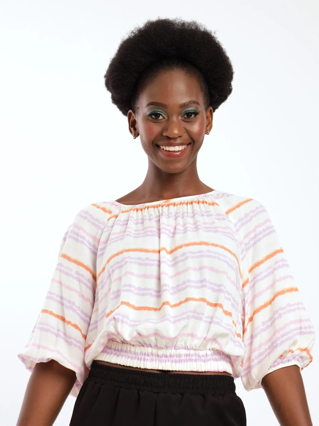 Ladies Elasticated Puff Sleeve Blouse