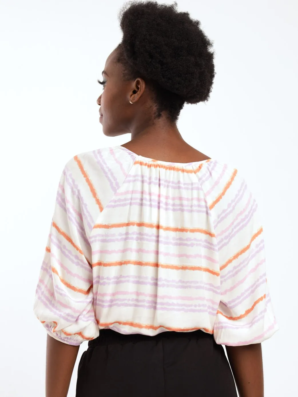 Ladies Elasticated Puff Sleeve Blouse