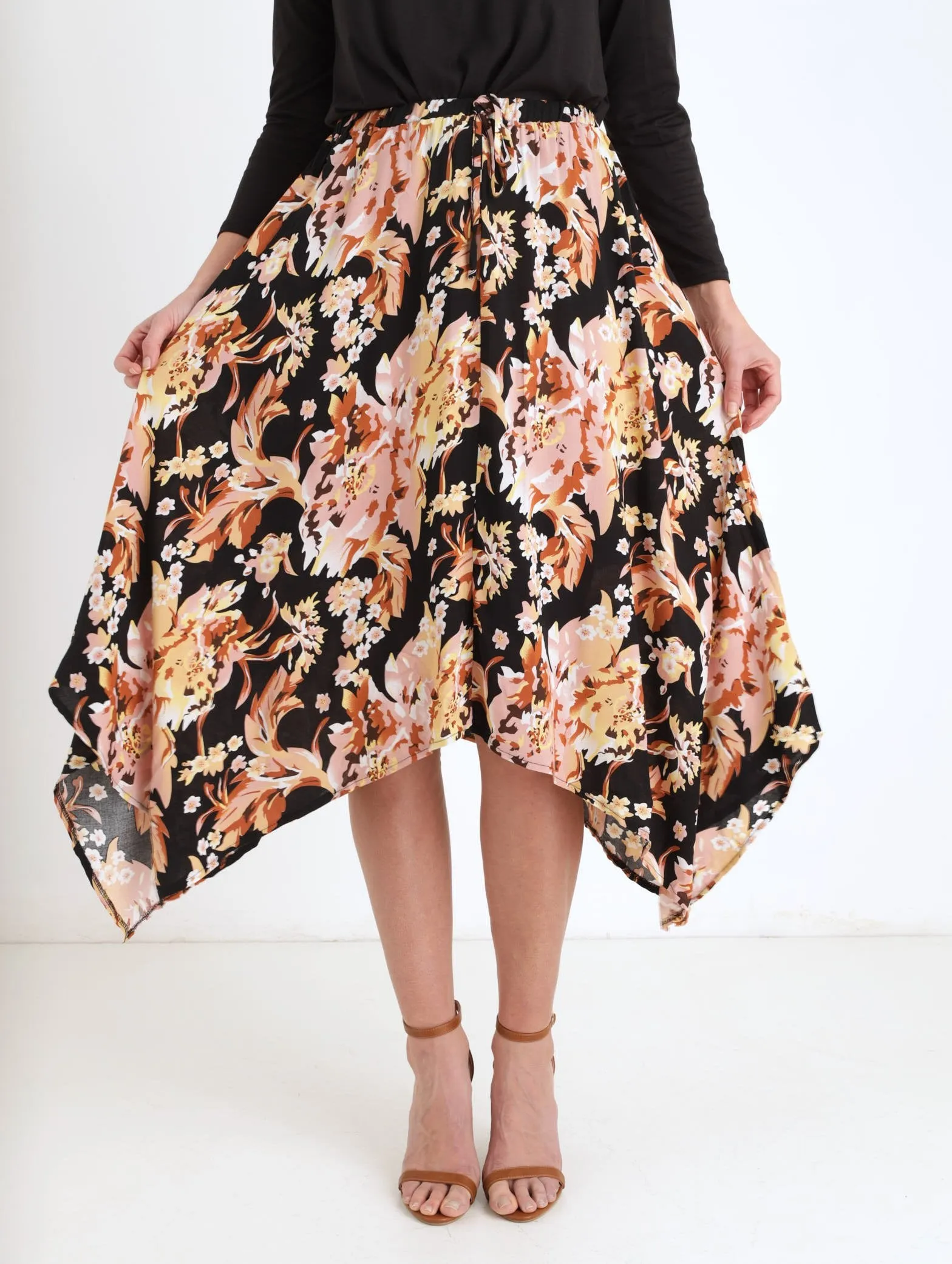 Ladies Multi Hankey Hem Elasticated Waist Skirt