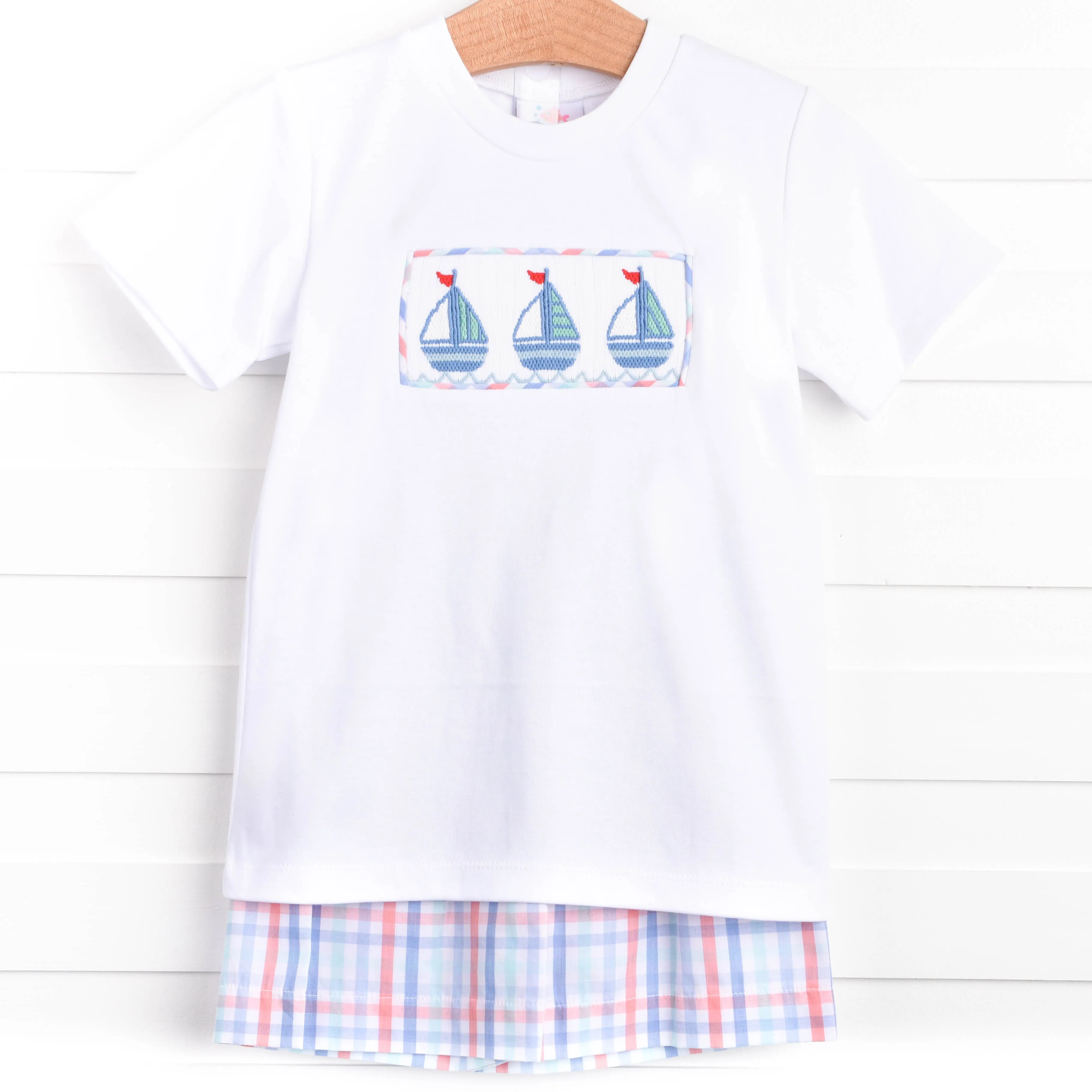 Land Ho! Smocked Short Set, Blue