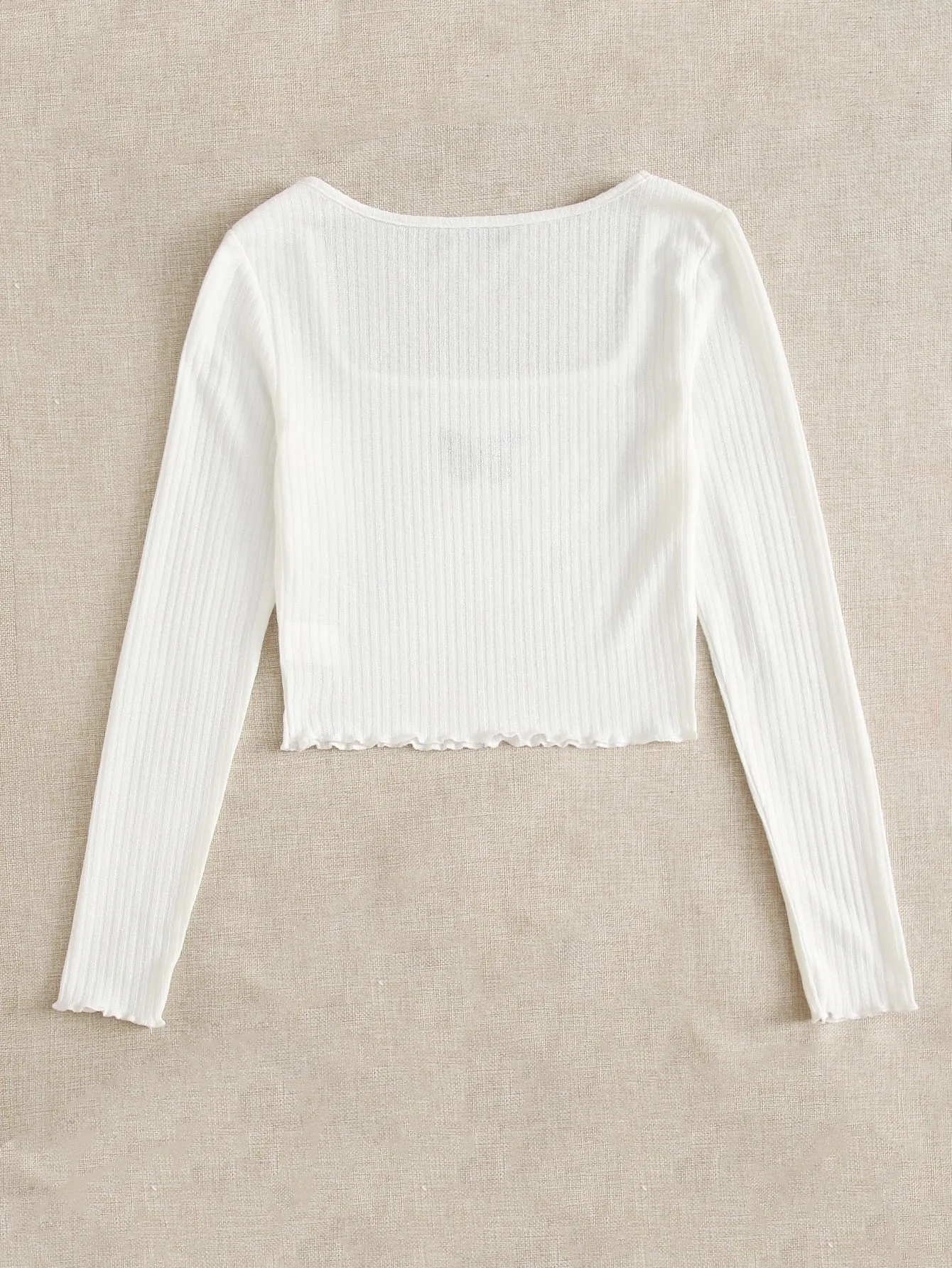 Lettuce Edge Butterfly Embroidered Rib-knit Tee