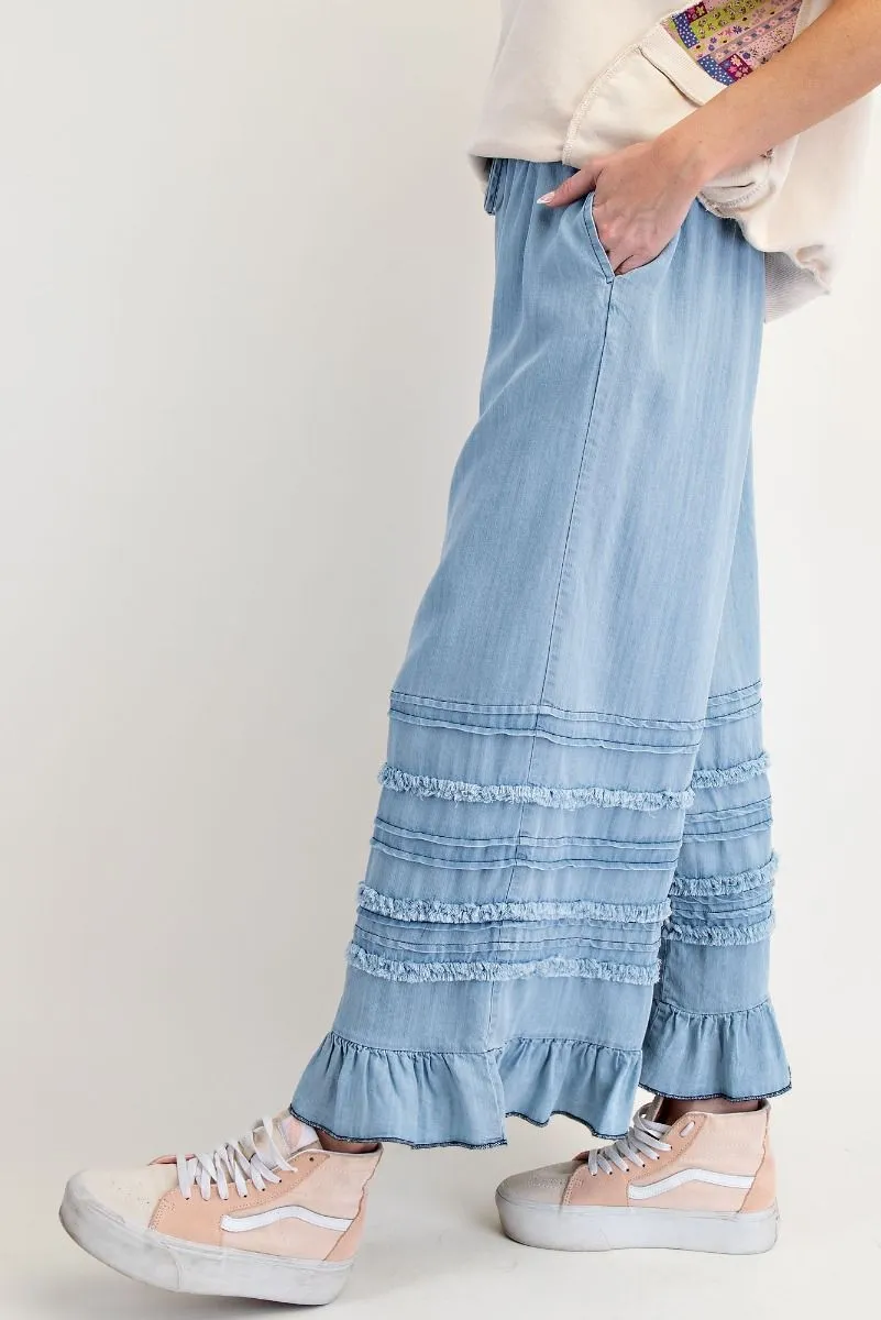 Light Denim Ruffle Chambray Pants