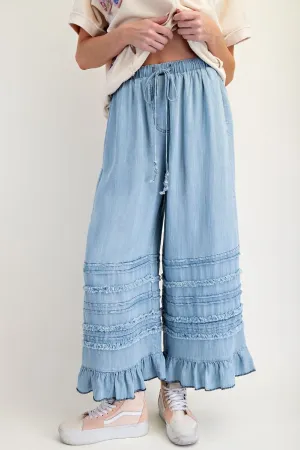 Light Denim Ruffle Chambray Pants
