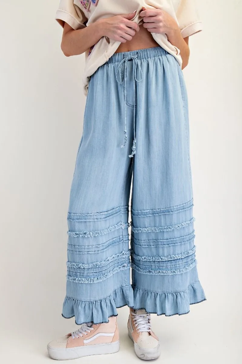 Light Denim Ruffle Chambray Pants