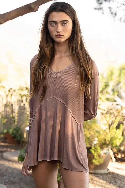 Light Wash Rib Textured Long Sleeve Top in 3 Colors