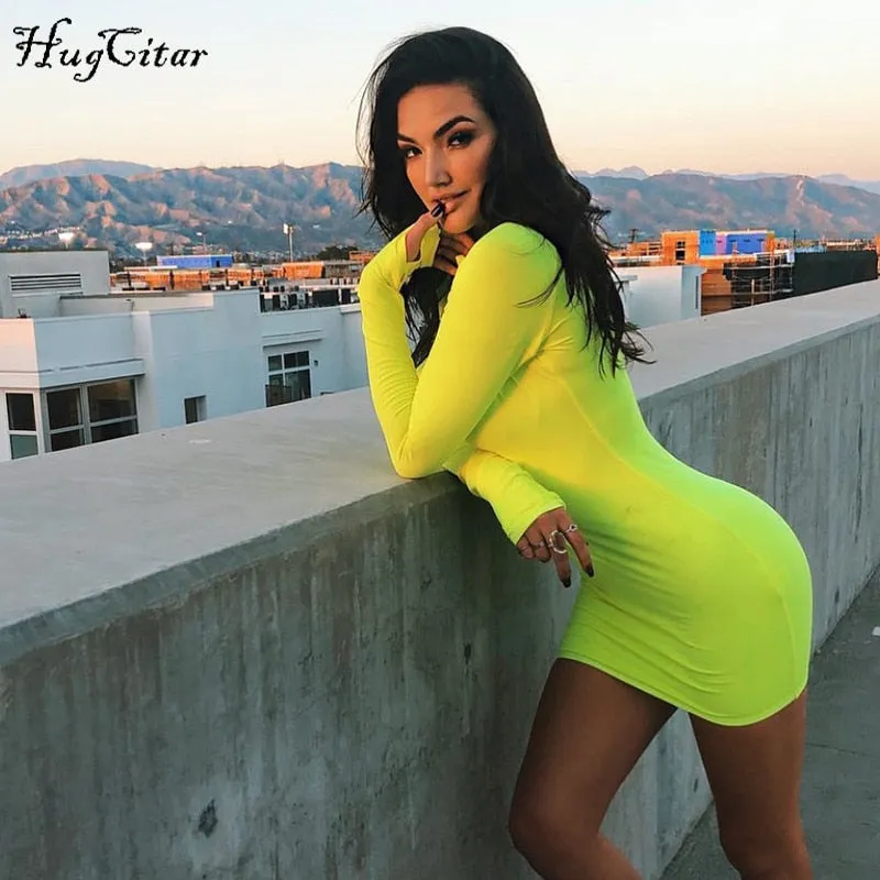 long sleeve high neck zipper high waist body con sexy stretchy dresses