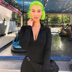 long sleeve high neck zipper high waist body con sexy stretchy dresses