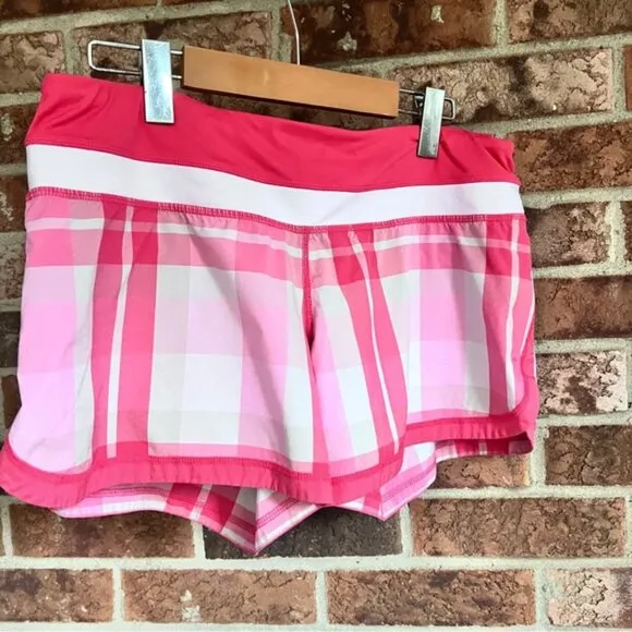 lululemon speed up shorts - hot pink and white plaid  Size 8