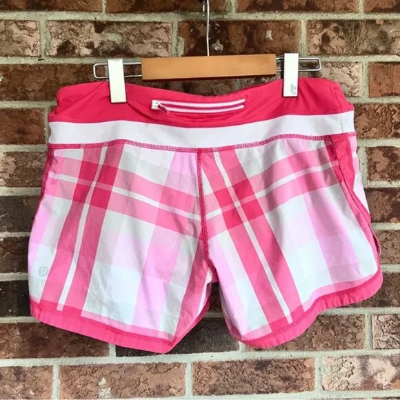 lululemon speed up shorts - hot pink and white plaid  Size 8
