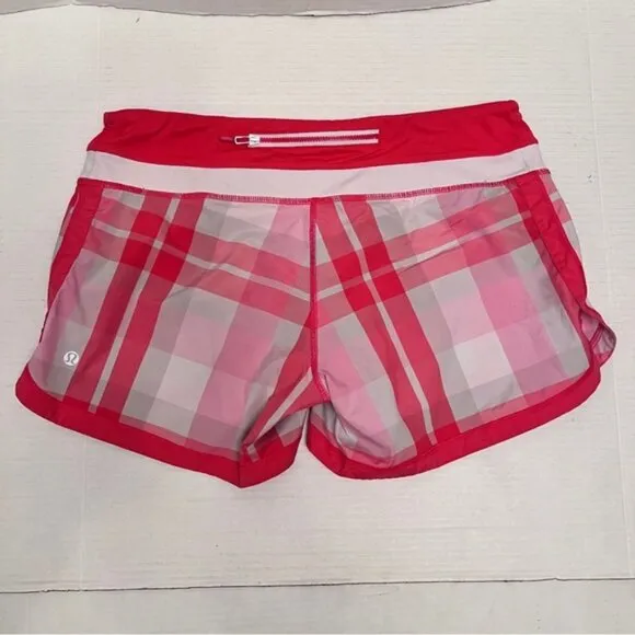 lululemon speed up shorts - hot pink and white plaid  Size 8