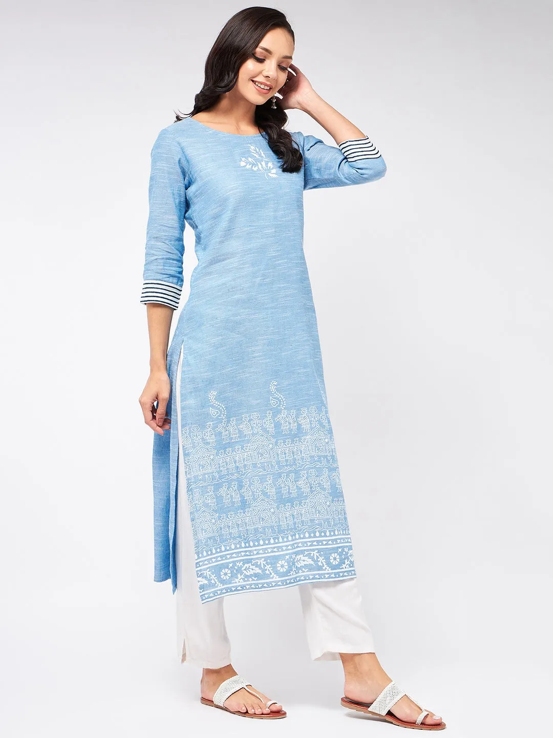 Madhubani Block Printed Chambray Kurta