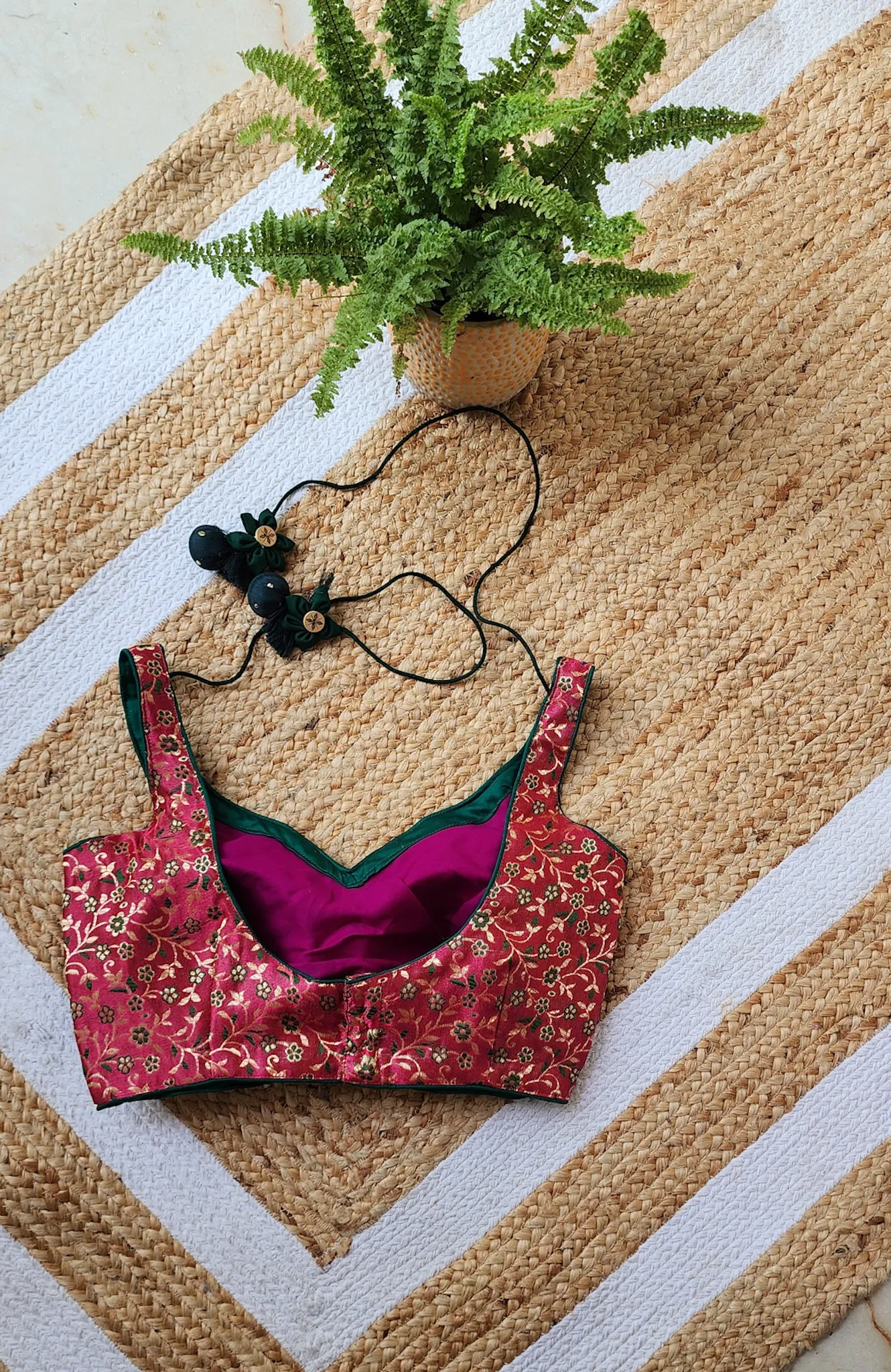 Magenta Brocade Sleeveless Blouse