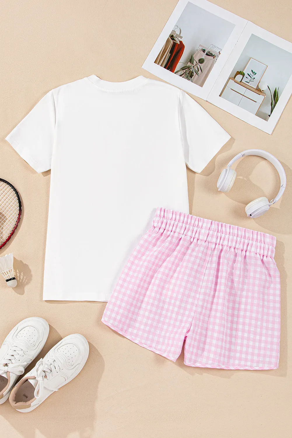 MAMA Printed Tee and Plaid Shorts Set