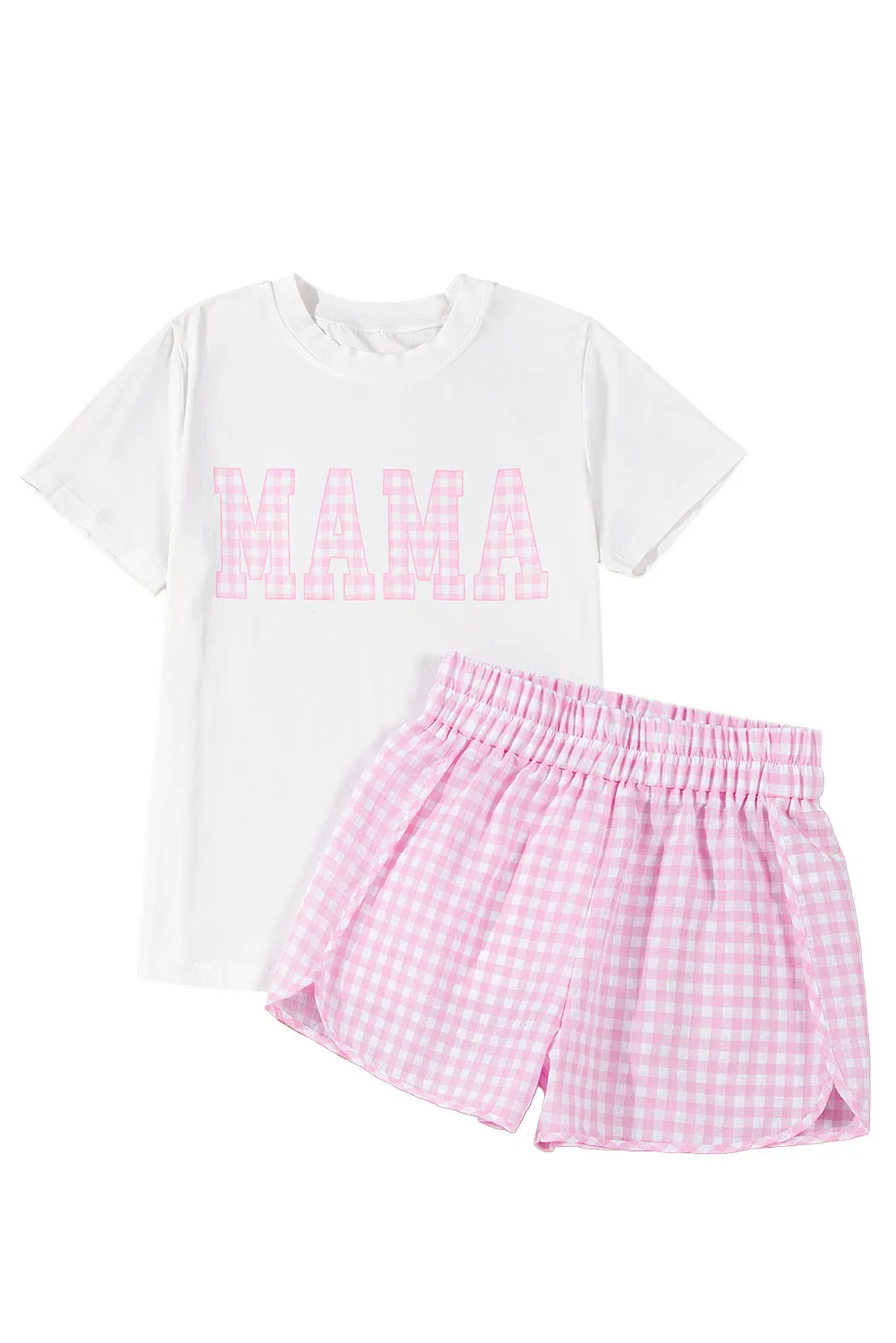 MAMA Printed Tee and Plaid Shorts Set