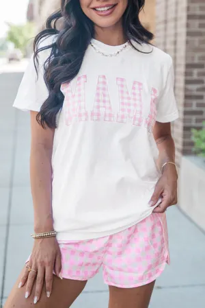 MAMA Printed Tee and Plaid Shorts Set