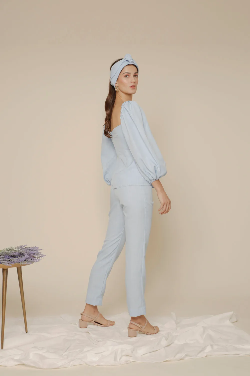 MARI PANTS High Waist Slim Trouser (Light Blue Chambray)