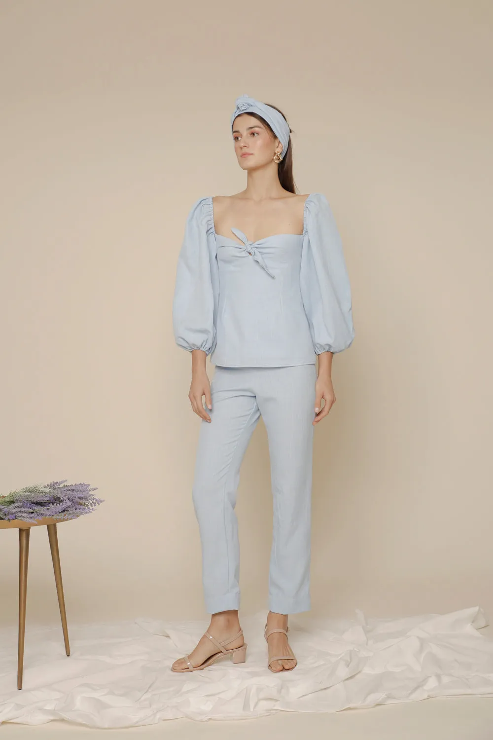 MARI PANTS High Waist Slim Trouser (Light Blue Chambray)